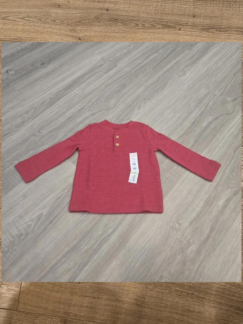 🎄 NWT Jumping Beans Baby Boy Christmas Holiday Red Thermal Henley Size 12M 🎄